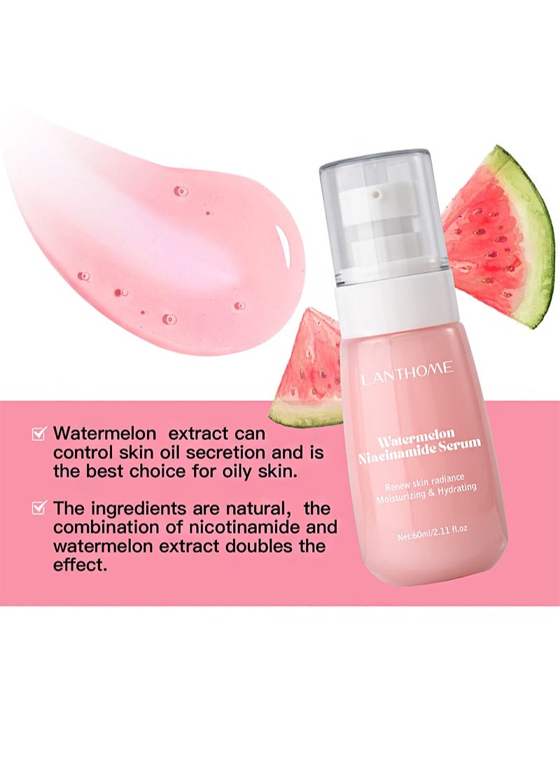 Lanthome - Watermelon Niacinamide Serum，Face Skin Care, Hydrating & Brighten with Hyaluronic Acid, Glycerin and Vitamin E, Lightweight Facial Serum & Priming Liquid Highlighter(60ml) - Image 1