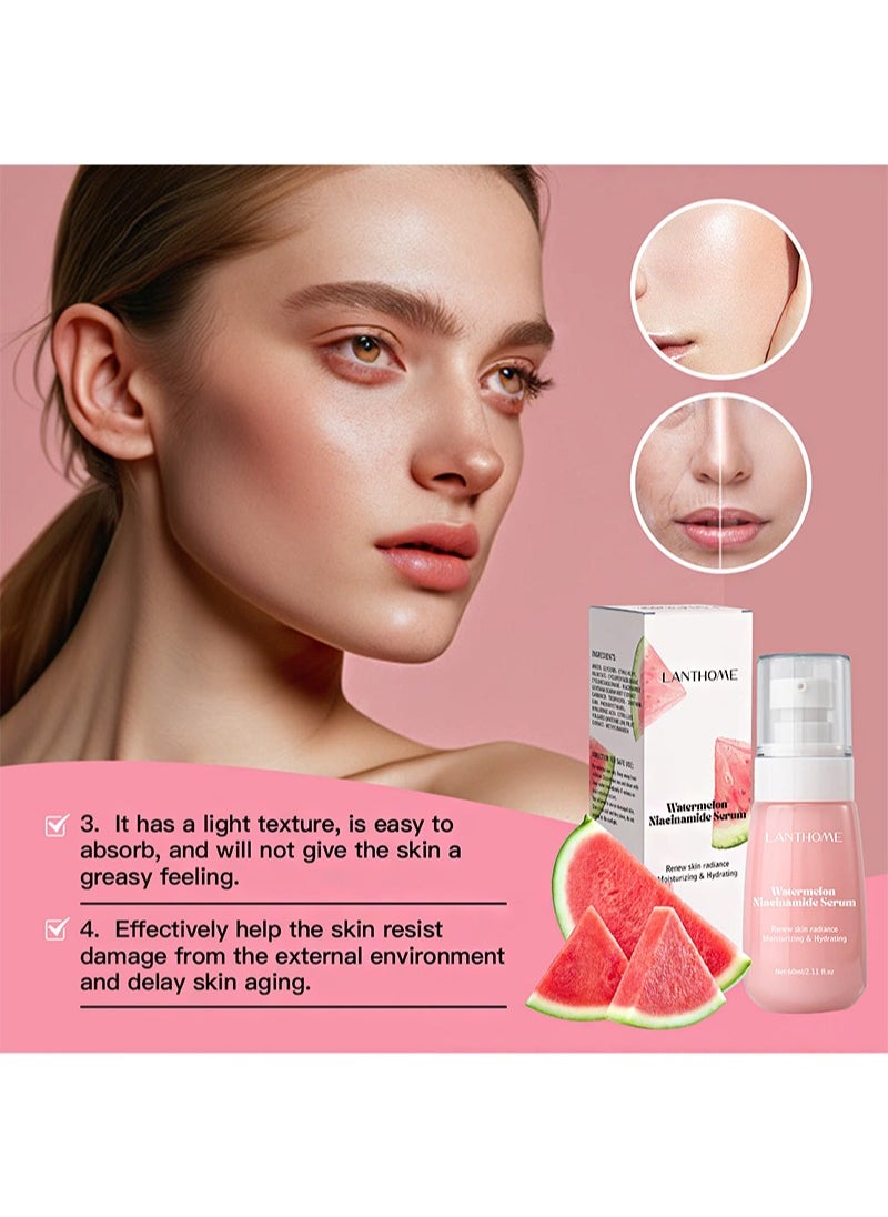 Lanthome - Watermelon Niacinamide Serum，Face Skin Care, Hydrating & Brighten with Hyaluronic Acid, Glycerin and Vitamin E, Lightweight Facial Serum & Priming Liquid Highlighter(60ml) - Image 1