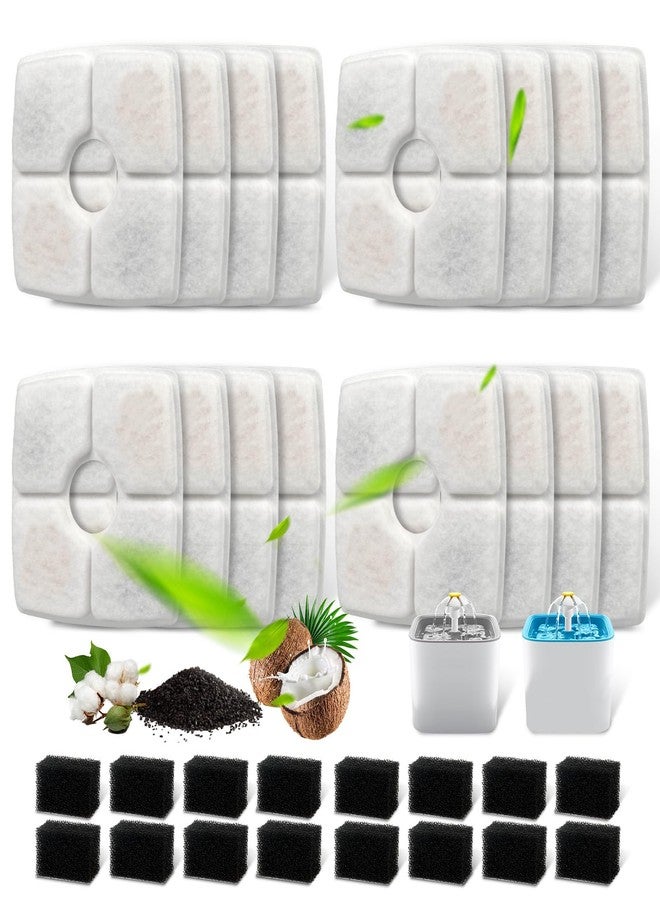 KTNAid Replacement Filters & Pre-Filter Sponges (16 + 16 Pack) for Veken 84 oz / 2.5L Pet Fountain, Triple Filtration System Filter Set for Cat Water Fountain & Dog Water Dispenser - Image 1