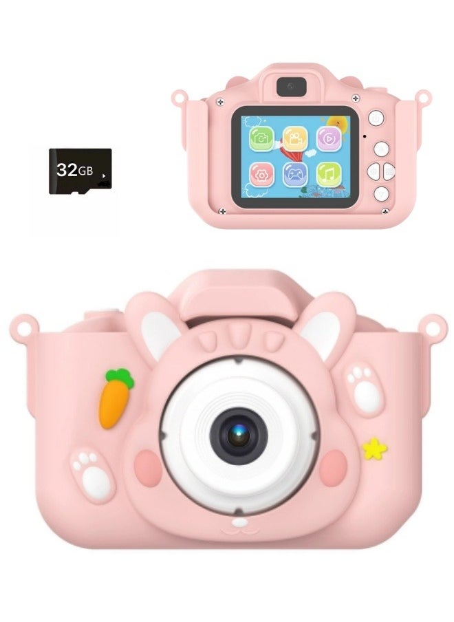 Daxiongmao Kids Camera Toys,48MP Dual Lens with 32G SD Card and Cartoon Soft Cover for 3-8 Year Old Girls Boys (PinkR)  - Image 1