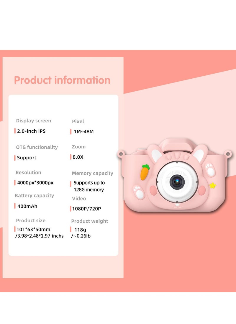 Daxiongmao Kids Camera Toys,48MP Dual Lens with 32G SD Card and Cartoon Soft Cover for 3-8 Year Old Girls Boys (PinkR)  - Image 2