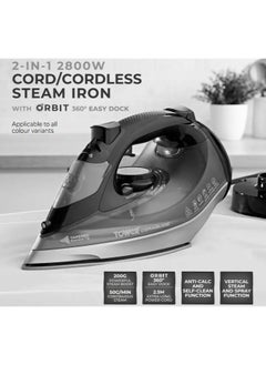 Tower Tower T22022G Ceraglide 360 Cord Cordless Steam Iron with Rapid Heat-Up and Recharge, 2800W  - Image 2