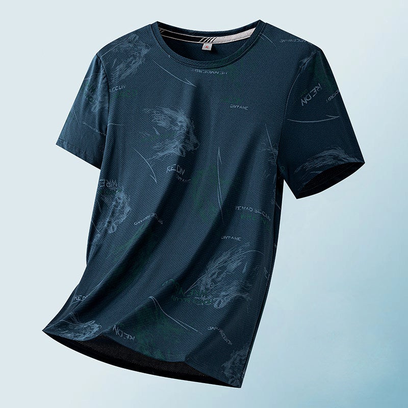 Ice silk short-sleeved T-shirt for men's summer thin trendy printed T-shirt, fashionable wrinkle-resistant ice-cold half-sleeved handsome top - Image 3
