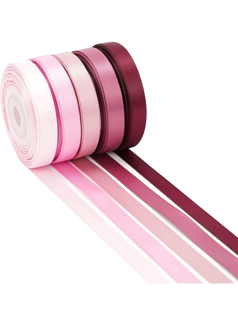 Satin Ribbon, 7.6/20 CM Pink Double Face Ribbon for Wedding Gift Wrapping Flower Bouquets DIY Crafts Hair Bows Bridal Shower Party Decor, 10 Yards x 5 Colors - Image 1