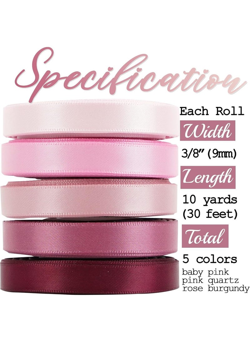 Satin Ribbon, 7.6/20 CM Pink Double Face Ribbon for Wedding Gift Wrapping Flower Bouquets DIY Crafts Hair Bows Bridal Shower Party Decor, 10 Yards x 5 Colors - Image 2