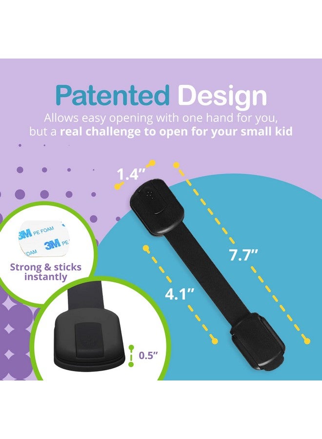 WONDERKID Adjustable & Reusable Child Safety Cabinet Locks & Latches, Baby Proofing Door Window, Cabinet, Toilet, & Refrigerator Lock, Child Safety Strap Locks with Adhesive Pads, Pack of 6, Black - Wonderkid - Image 2