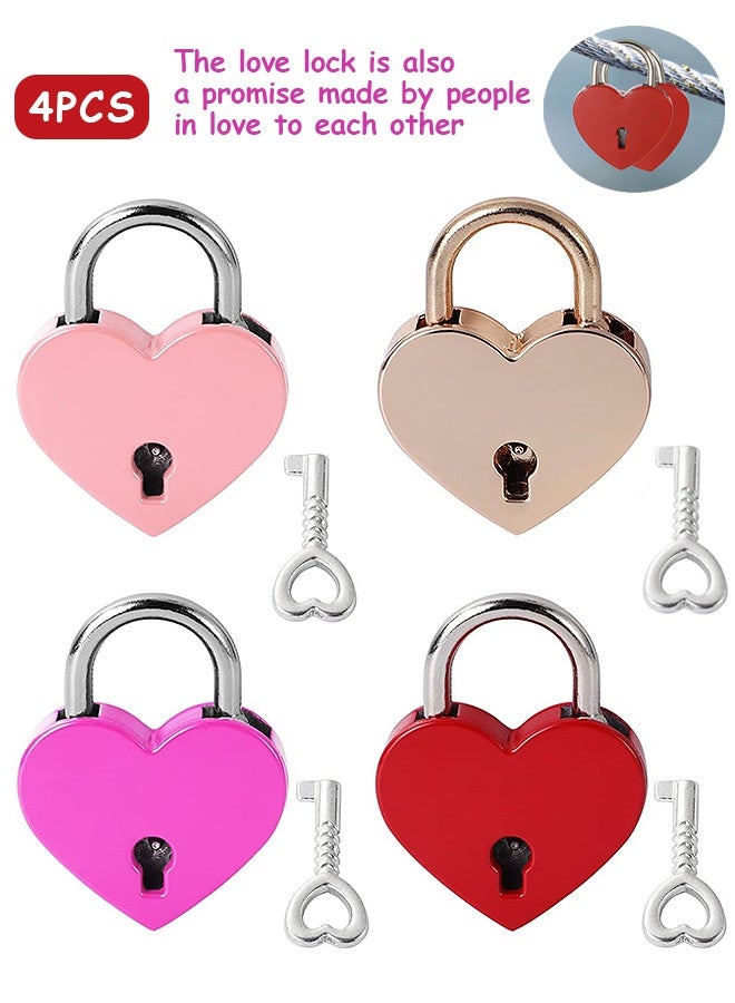 Photon مجموعة أقفال صغيرة مكونة من 4 قطع، أقفال حب على شكل قلب، قفل صغير من سبائك معدنية على شكل قلب مع مفتاح للأمتعة والمذكرات والكتب وصناديق المجوهرات - Image 1