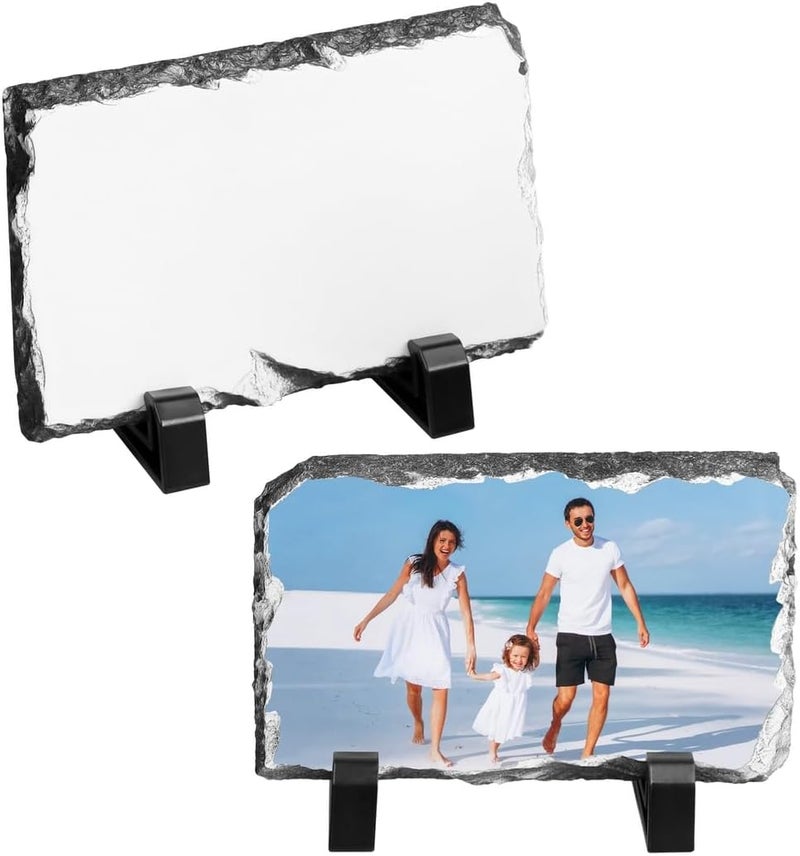 Photo Frames for DIY Personalized Custom, Irregular Slate Rock Cut 2 Pack Blank Sublimation with Display Stands, 5.5 X 3.5’’ Heat Transfer Machine Photo Frames - Image 1