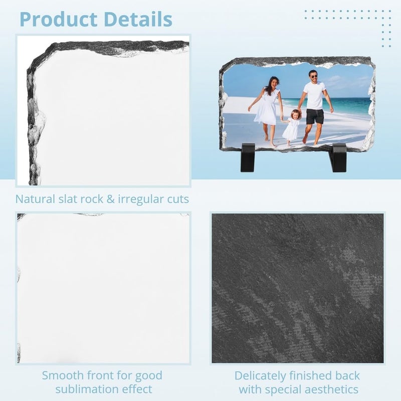 Photo Frames for DIY Personalized Custom, Irregular Slate Rock Cut 2 Pack Blank Sublimation with Display Stands, 5.5 X 3.5’’ Heat Transfer Machine Photo Frames - Image 3