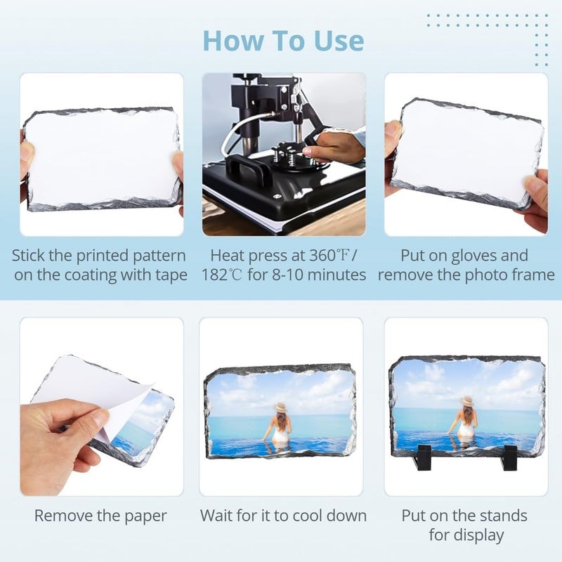 Photo Frames for DIY Personalized Custom, Irregular Slate Rock Cut 2 Pack Blank Sublimation with Display Stands, 5.5 X 3.5’’ Heat Transfer Machine Photo Frames - Image 4