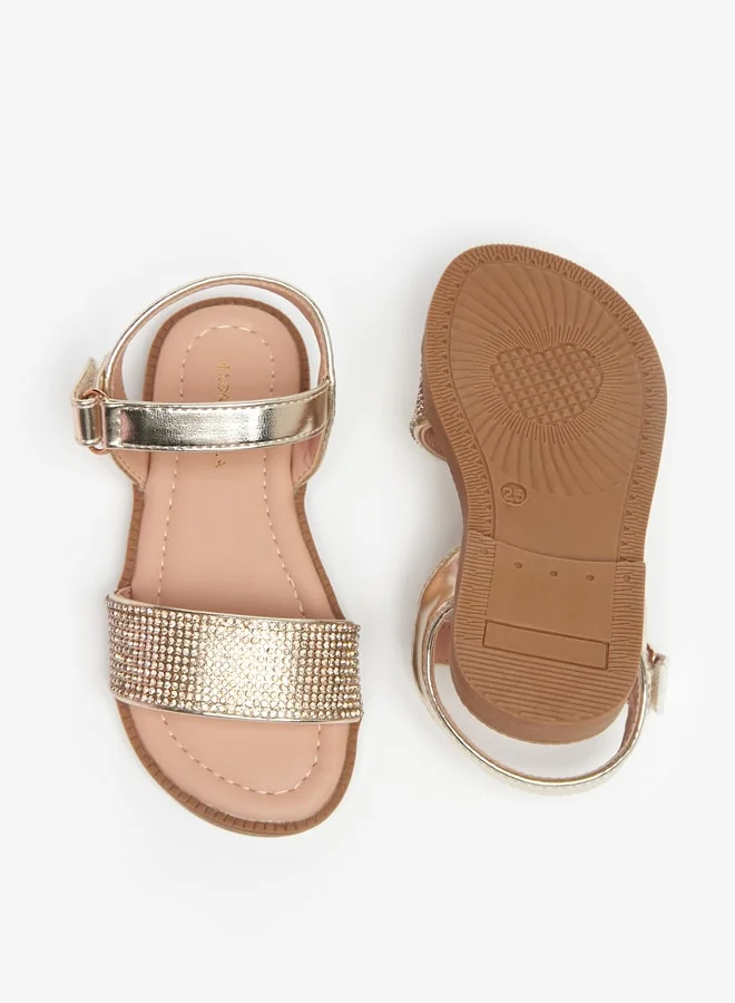 Flora Bella By Shoexpress Girl's Stone Embellished Sandals With Hook And Loop Closure Ramadan Collection