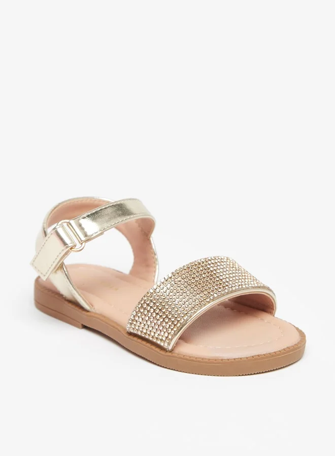 Flora Bella By Shoexpress Girl's Stone Embellished Sandals With Hook And Loop Closure Ramadan Collection