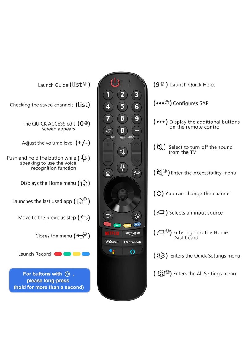 ريموت كنترول ماجيك ريموت جهاز تحكم عن بعد بديل لشاشات ال جى سمارت بدقة UHD 4K مع ازرار  نتفليكس و برايم فيديو وديزنى+، تحكم مباشر، يعمل بالأشعة تحت الحمراء بلا وظيفة صوت - Image 1