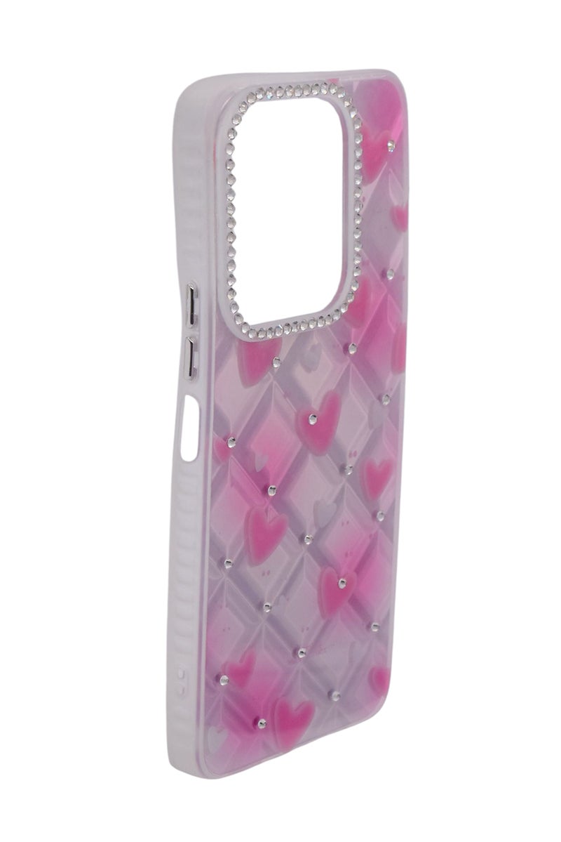 CFS TPU Heart Printed Back Cover Case with Rhinestone Camera Border For HONOR X6B - Pink Transparent - Image 2