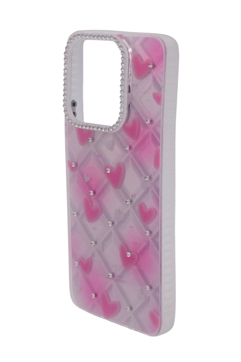 CFS TPU Heart Printed Back Cover Case with Rhinestone Camera Border For HONOR X6B - Pink Transparent - Image 3