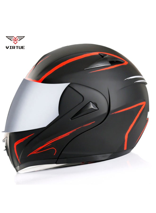 3C Certified Open-Face Electric Bike Helmet with Double Lens, Silver Mirror Visor, Asian Red Lightning