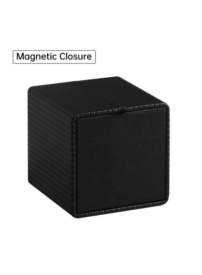 jaexest Square PU Leather Tissue Box Cover Magnetic Bottom Tissue Holder Stylish Waterproof Tissue Storage Case for Bathroom Bedroom Office Home Black Striped - Image 3