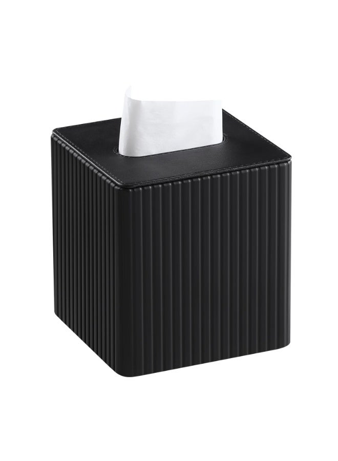 jaexest Square PU Leather Tissue Box Cover Magnetic Bottom Tissue Holder Stylish Waterproof Tissue Storage Case for Bathroom Bedroom Office Home Black Striped - Image 1