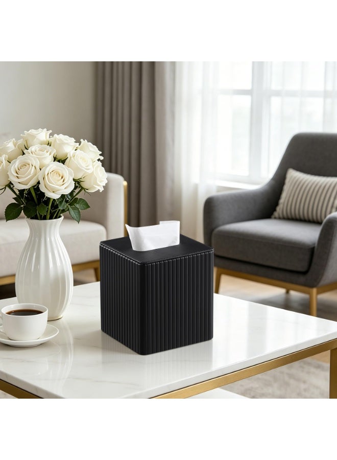 jaexest Square PU Leather Tissue Box Cover Magnetic Bottom Tissue Holder Stylish Waterproof Tissue Storage Case for Bathroom Bedroom Office Home Black Striped - Image 2