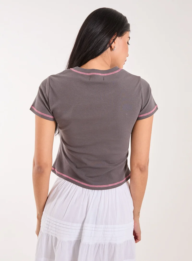 بينك فانيلا تي شيرت أطفال بطبعة قطة