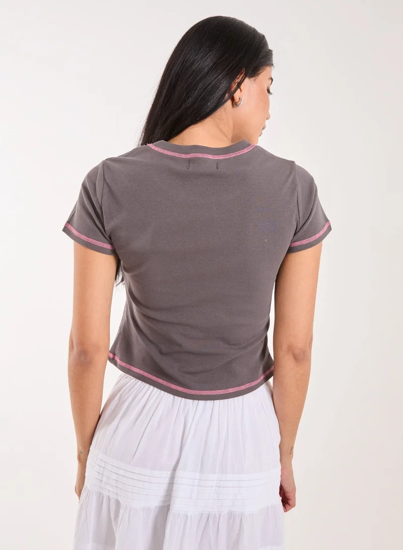 Pink Vanilla Kitten Print Baby Tee