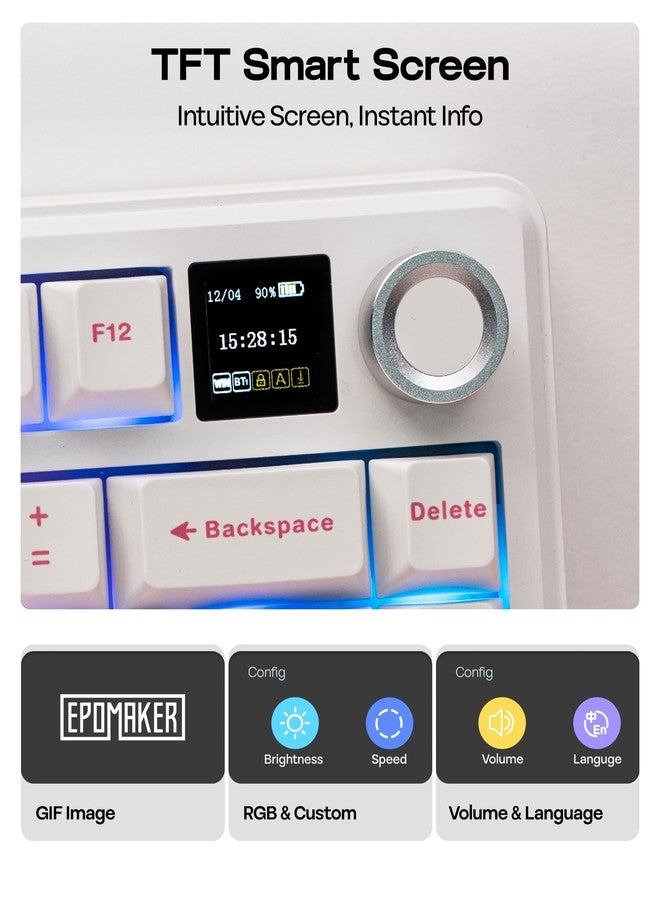 ابوماكر لوحة مفاتيح الألعاب اللاسلكية ثلاثية الأوضاع EPOMAKER X AULA F75 MAX، شاشة TFT، زر تحكم، قابلة للتبديل السريع، 2.4 جيجاهرتز/Type-C/BT5.0، لون كريمي، لأجهزة الكمبيوتر الشخصية/ماك/المكتب/الألعاب (أبيض وردي) - Image 3