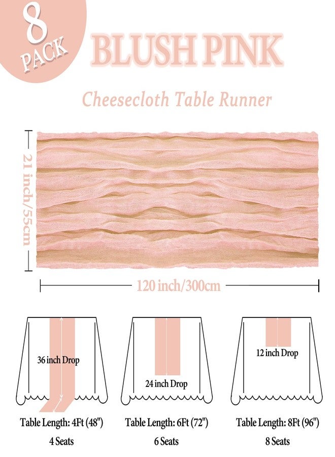 Heneger 8 Pack Blush Pink Cheesecloth Table Runner 10Ft Gauze Cheese Cloth Table Runner 120 Inch Boho Sheer Rustic Fabric for Summer Decor Bridal Baby Shower Wedding Centerpiece Home Table Decoration - Image 2