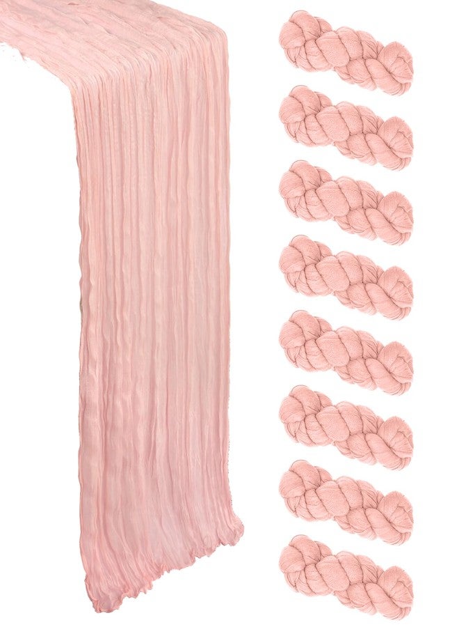 Heneger 8 Pack Blush Pink Cheesecloth Table Runner 10Ft Gauze Cheese Cloth Table Runner 120 Inch Boho Sheer Rustic Fabric for Summer Decor Bridal Baby Shower Wedding Centerpiece Home Table Decoration - Image 1