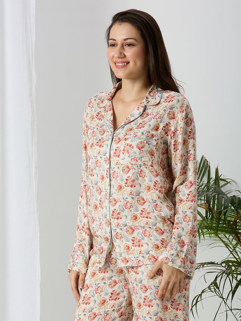 أمارزو قميص نوم نسائي بأكمام كاملة من مودال ساتان - جاردن بلوم - Image 2