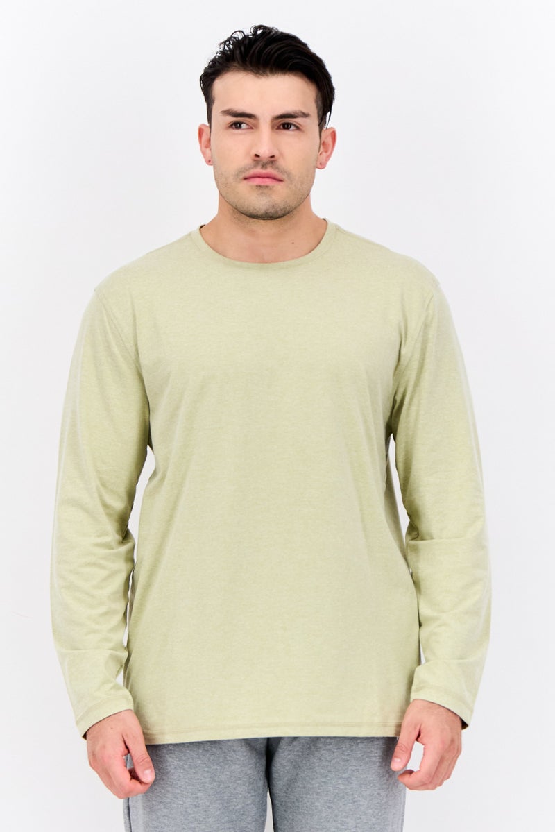 Beause Men Crew Neck Long Sleeves Heather T-Shirt, Sage Green - Image 1