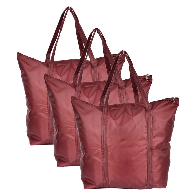 Kuber Industries Kuber Industries Polyster Storage Bag Organizer for Clothes Grocery Vegetables Stationery with 1 Small Pocket Handle Pack of 3 Maroon47LUG01260 - Image 1