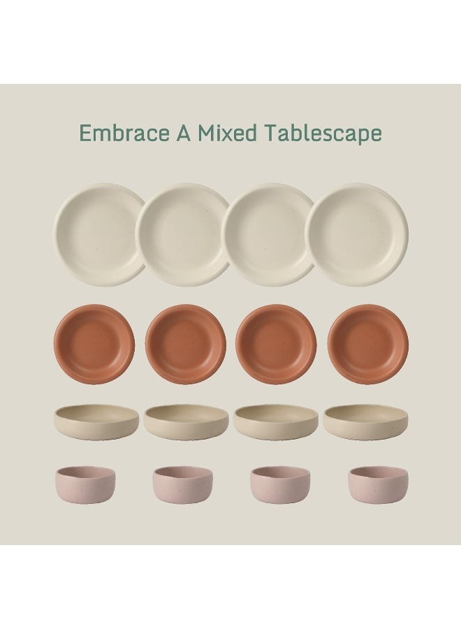 Bloomhouse Corsica Clay 16 Piece Service for 4 Double Plates and Bowls Stoneware Dishes Reactive Glaze Dinnerware Set Assorted Colors - Image 2