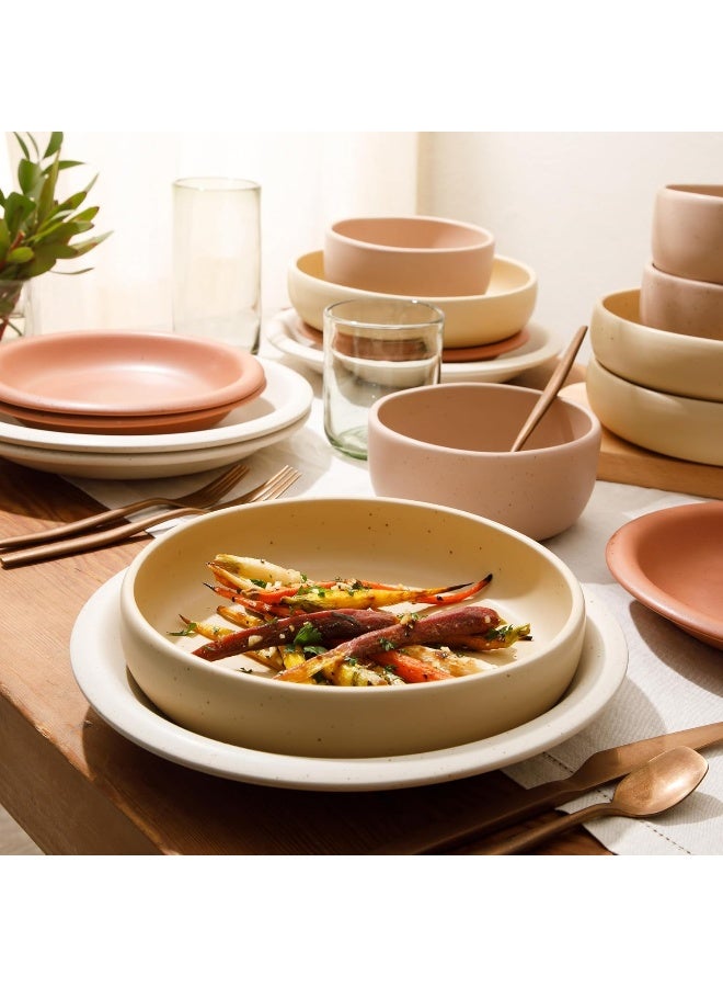 Bloomhouse Corsica Clay 16 Piece Service for 4 Double Plates and Bowls Stoneware Dishes Reactive Glaze Dinnerware Set Assorted Colors - Image 3