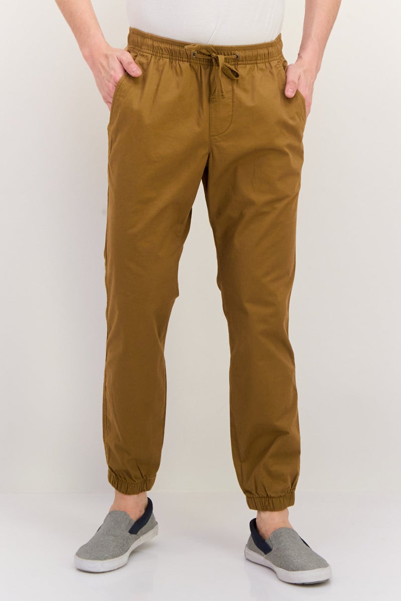 GAP Men Regular Fit Solid Jogger Pants, Brown - Image 1