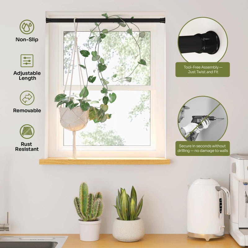 Bamworld Window Plant Hanger Indoor Adjustable Hanging Planters for Indoor Plants Spring Tension Rods 27''-51'' No Drilling Expandable Hanging Plant Holder for Hanging Basket for Balcony Decor(Black) - Image 4