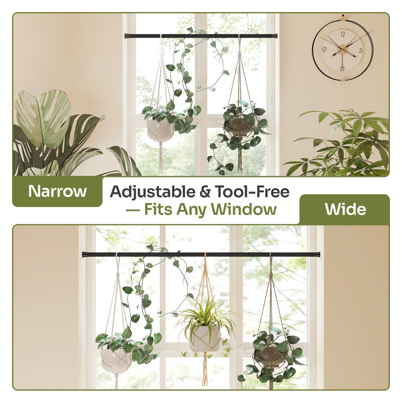 Bamworld Window Plant Hanger Indoor Adjustable Hanging Planters for Indoor Plants Spring Tension Rods 27''-51'' No Drilling Expandable Hanging Plant Holder for Hanging Basket for Balcony Decor(Black) - Image 3