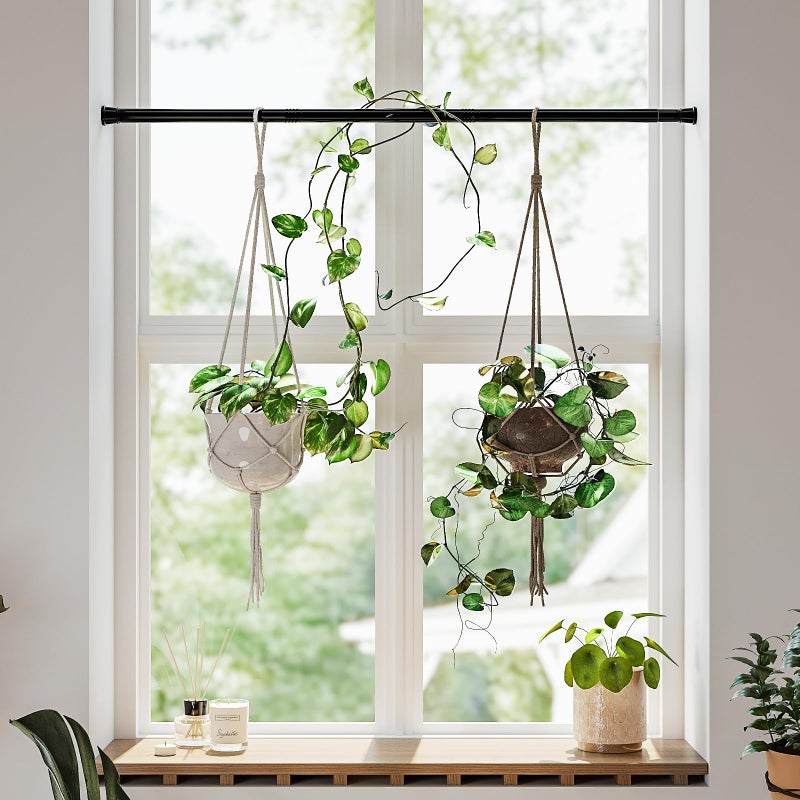 Bamworld Window Plant Hanger Indoor Adjustable Hanging Planters for Indoor Plants Spring Tension Rods 27''-51'' No Drilling Expandable Hanging Plant Holder for Hanging Basket for Balcony Decor(Black) - Image 1