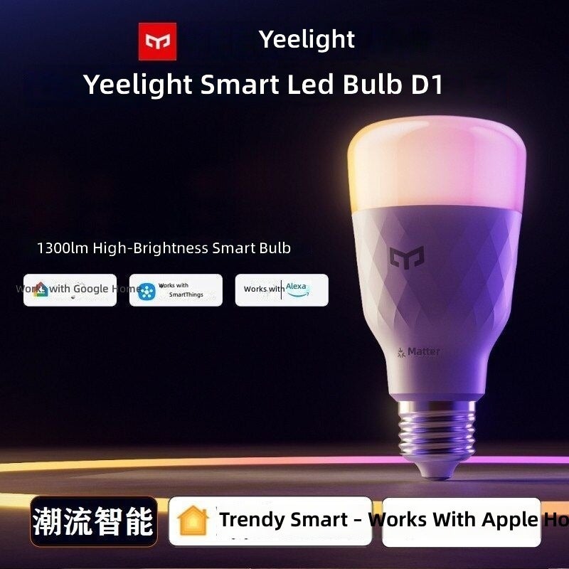 Yeelight D1 Smart Color Bulb E27, Matter-Compatible, Multicolor LED Ambient Light, Works with HomeKit, No Flicker, Eye Protection