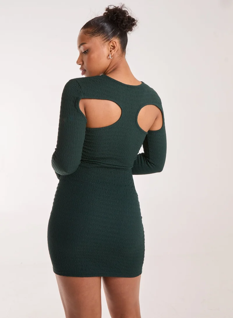 بينك فانيلا فستان قصير بأكمام طويلة بتصميم بوب كورن سكوب ريسر