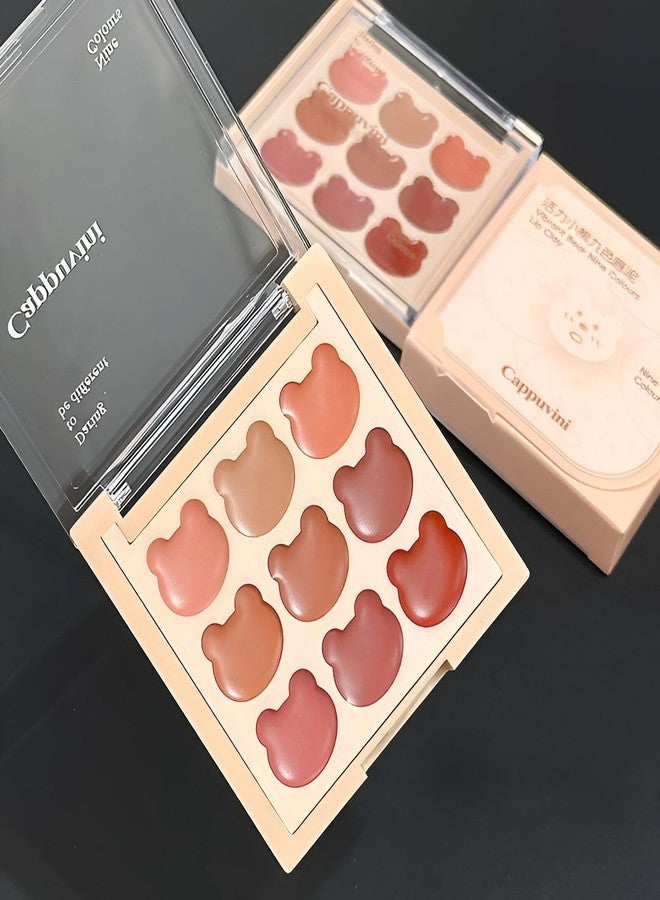 Cappuvini Comfort Bear Lipstick Palette | 9 Warm Shades Apricot Cinnamon Coffee| Long-Lasting Nudeshades Brown Lipstick | Waterproof Long Stay | Clean Girl Aesthetic | Gen Z Teen Nude Lipstick Palette Set for Women (01#Comfort Bear, 6g) - Image 1