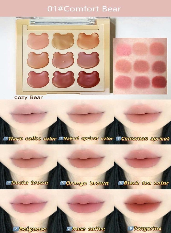 Cappuvini Comfort Bear Lipstick Palette | 9 Warm Shades Apricot Cinnamon Coffee| Long-Lasting Nudeshades Brown Lipstick | Waterproof Long Stay | Clean Girl Aesthetic | Gen Z Teen Nude Lipstick Palette Set for Women (01#Comfort Bear, 6g) - Image 3