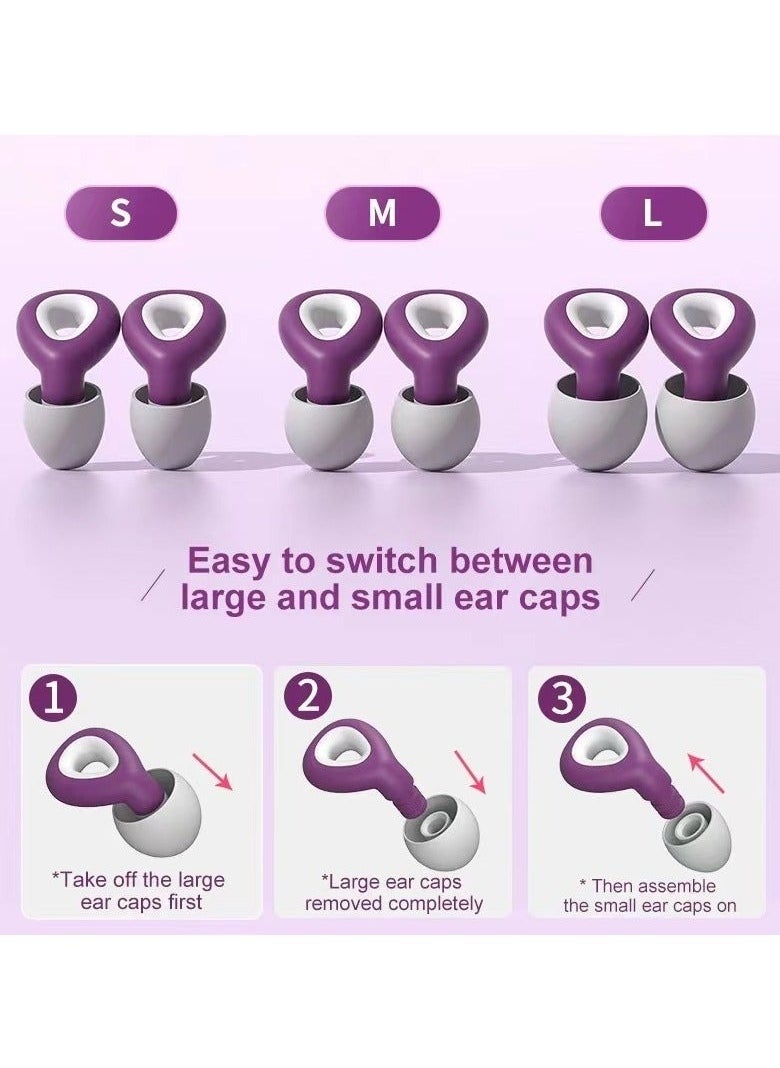 Coconut - Noise Cancelling Earplugs, Ear Plugs For Sleeping Noise Cancelling, Painless Sensation And Not Easily Detached Reusable Silicone Earplugs For Sleep Snoring Noise Reduction Travel (Purple) - Image 1