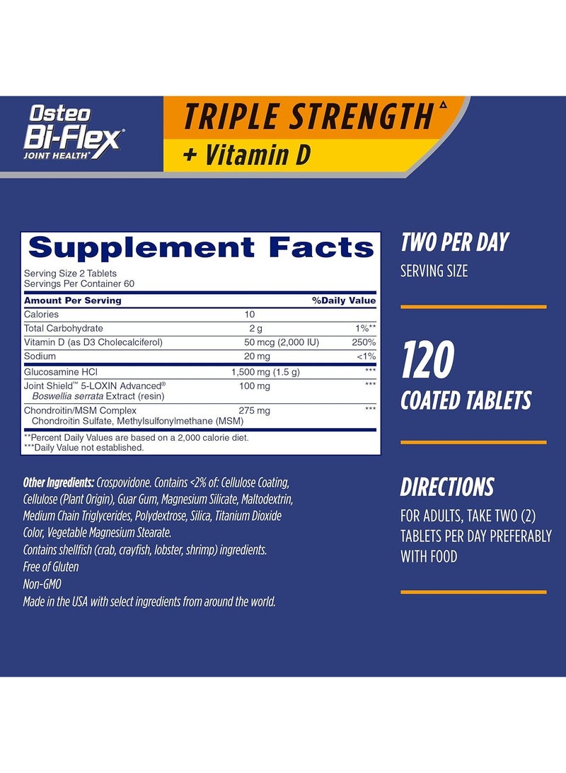 Osteo Bi-Flex Triple Strength Glucosamine Chondroitin Joint Health Supplement with Vitamin D 120 Coated Tablets - Image 2