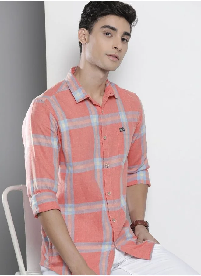 The Indian Garage Co Men Regular Fit Checkered Full Sleeves Cutaway Collar Casual Shirt