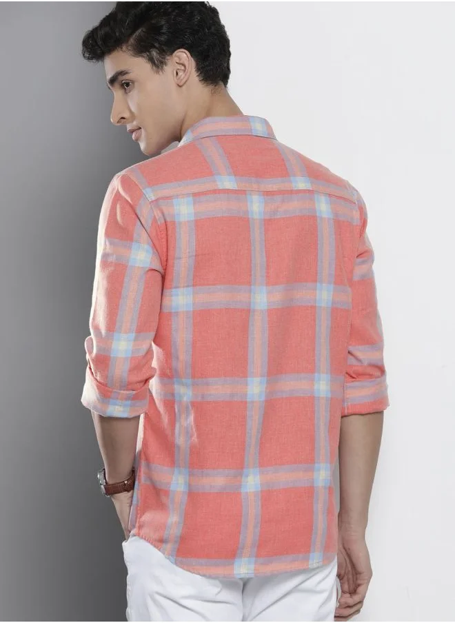 The Indian Garage Co Men Regular Fit Checkered Full Sleeves Cutaway Collar Casual Shirt