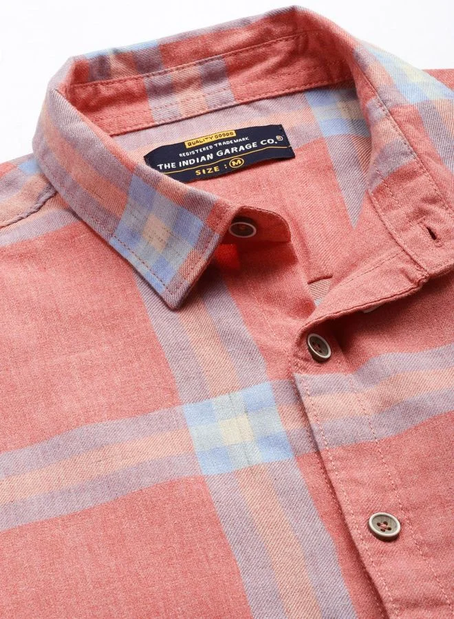 The Indian Garage Co Men Regular Fit Checkered Full Sleeves Cutaway Collar Casual Shirt