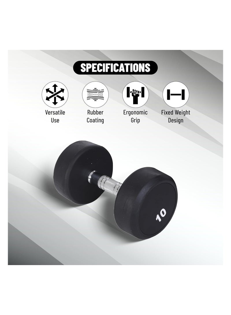 بلا نهاية دامبل ثابت 10 كجم (22 رطل) من إندلس – وزن حديدي مغلف بالمطاط لتدريب القوة واللياقة وكمال الأجسام – قبضة مانعة للانزلاق وتصميم آمن – مثالي للجيم المنزلي للرجال والنساء - Image 2