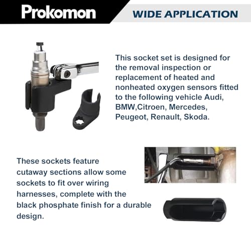 Prokomon 10 Pieces Oxygen Sensor Socket Set; Oxygen o2 Sensor Wrench Removal Tool; Oil Pressure Sensor Socket Set 1/2in and 3/8in Sq Drive - Image 5