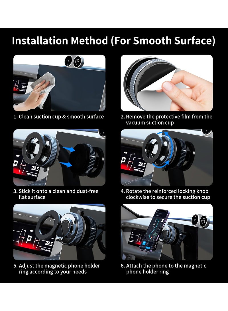 Upgraded Car Magnetic Phone Holder, 360° rotatable Phone Holder for MagSafe, Strong Magnet, Foldable Car Stand with Vacuum Suction Cup, Mini Phone Holder with Magnetic Ring for All Smartphones - Image 4