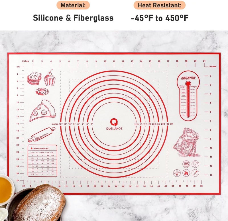 QUELLANCE Silicone Pastry Mat Non Slip with Measurements 16x24 - Large Thick Non Stick Baking Mat for Rolling Dough, Pie Crust, Fondant, Pizza and Cookies - Easy to Clean - Image 2